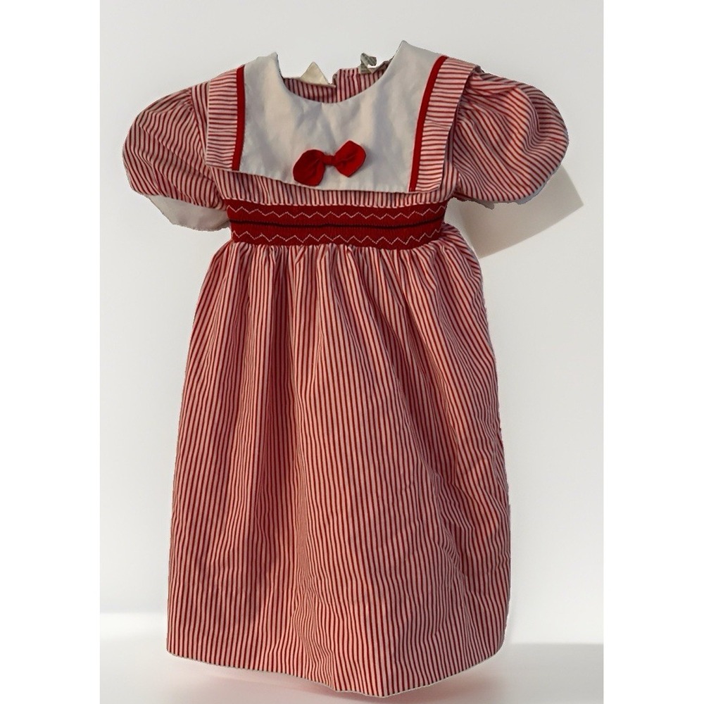 Copper Key Girls 6 Red‎ White Smocked Christmas Dress Puff Sleeve Bow